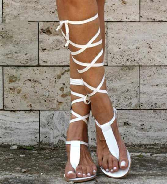 Sandale din imitație de piele cu șireturi lungi