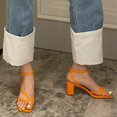 Ležerne ženske kožne sandale s debelom petom