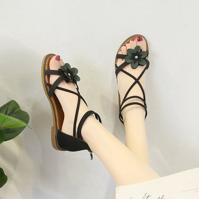 Moteriškos basutės su 3D gėlėmis ir plokščiu padu