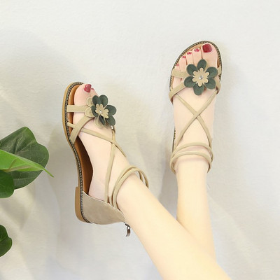 Moteriškos basutės su 3D gėlėmis ir plokščiu padu