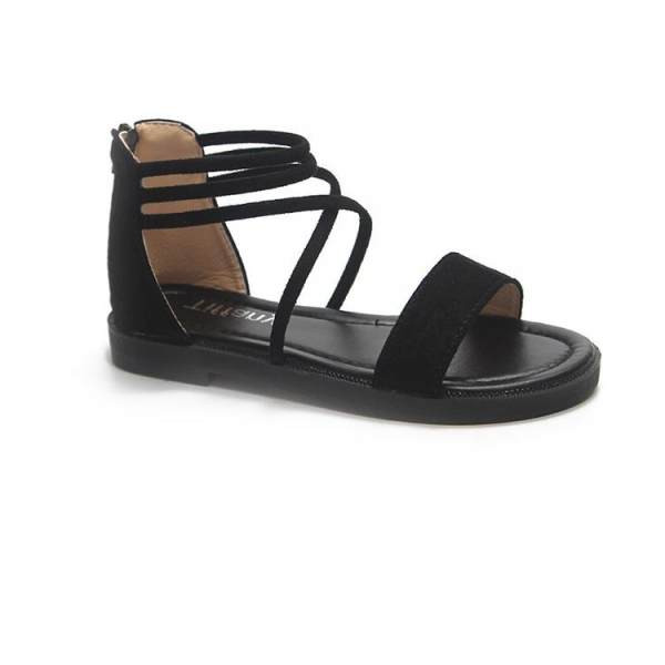 Ležerne ženske sandale od brušene kože s patentnim zatvaračem i ravnim potplatom