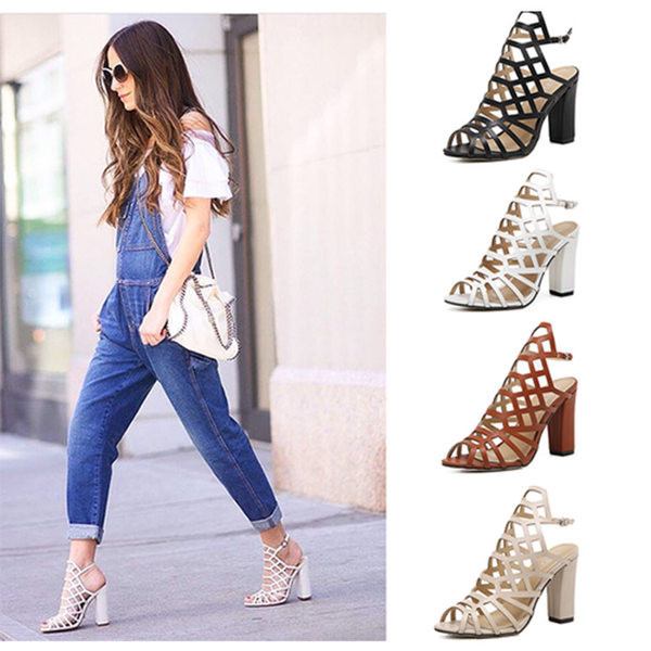 Sandale moderne cu toc, cu bretele subțiri din piele ecologică