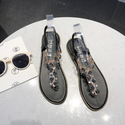 Ležerne ženske sandale - s ravnim potplatom i kamenčićima