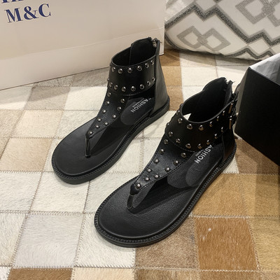 Sandale casual dama din imitatie de piele cu elemente metalice