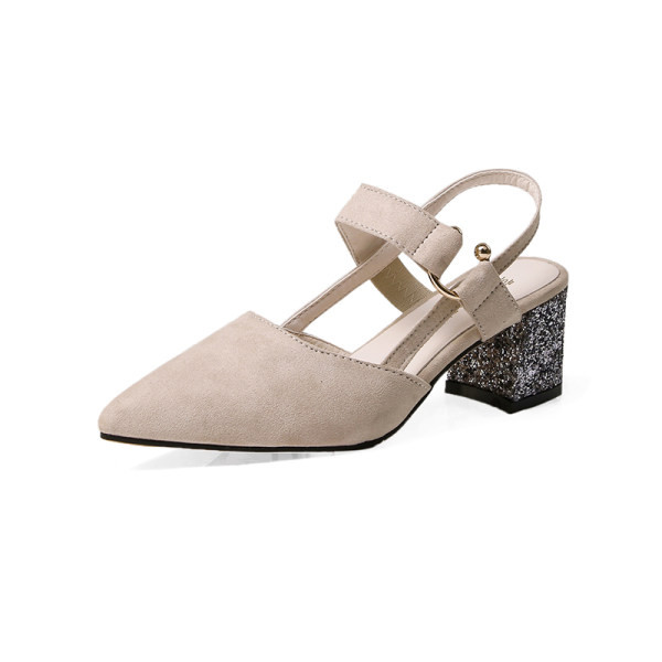 Sandale de damă ascuțite cu toc mic gros