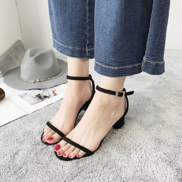 Sandale de dama moderne din piele intoarsa ecologica cu toc de 7,5 cm