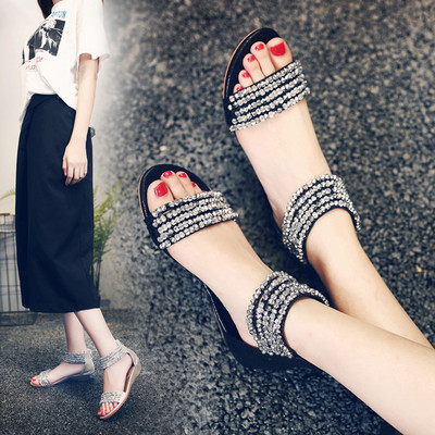 Sandale casual dama cu pietre negru si auriu