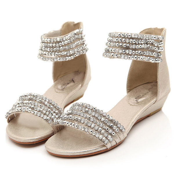 Sandale casual dama cu pietre negru si auriu