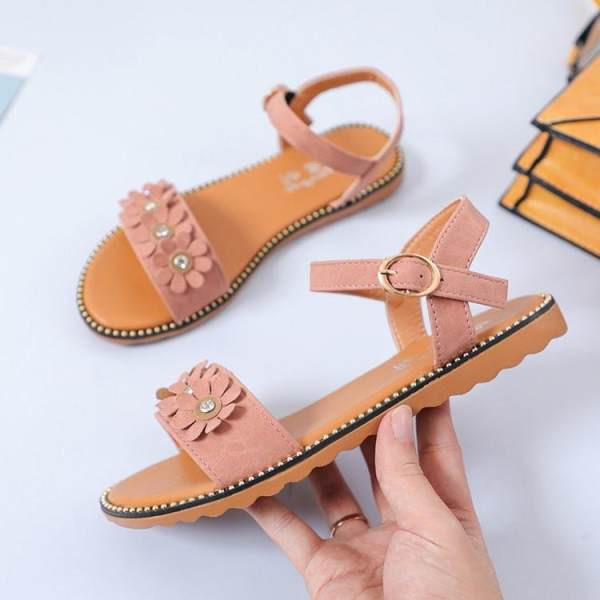 Sandale de dama cu flori si talpa plata