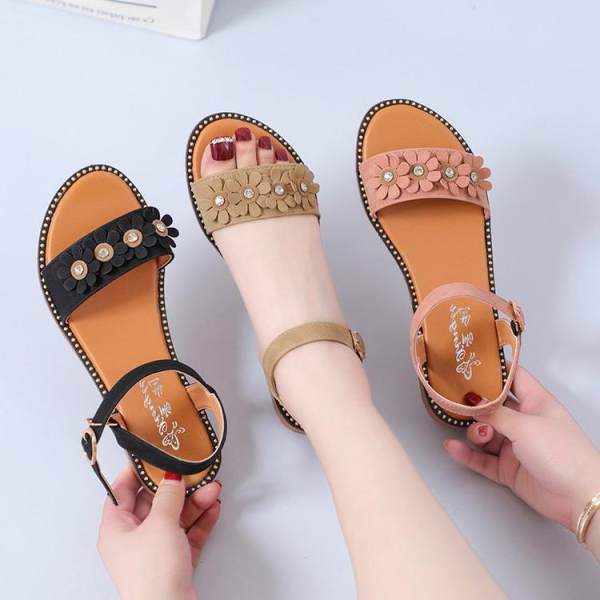 Sandale de dama cu flori si talpa plata