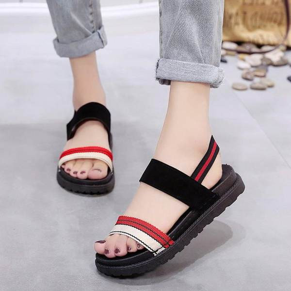 Sandale casual dama din material textil cu talpa plata