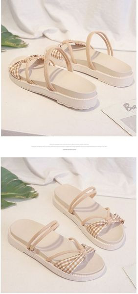 Ženske ležerne sandale s kariranom trakom i ravnim potplatom
