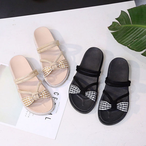 Ženske ležerne sandale s kariranom trakom i ravnim potplatom