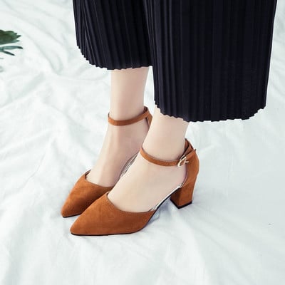 Sandale model uni din piele intoarsa eco cu toc gros