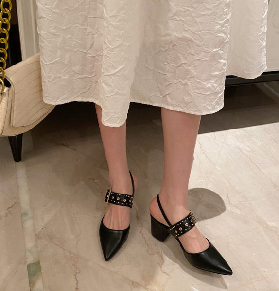 Sandale de dama moderne cu catarama si toc gros - trei culori