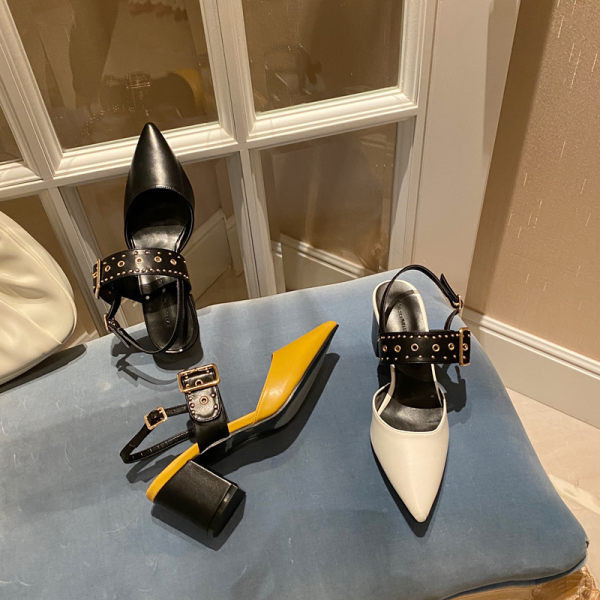 Sandale de dama moderne cu catarama si toc gros - trei culori