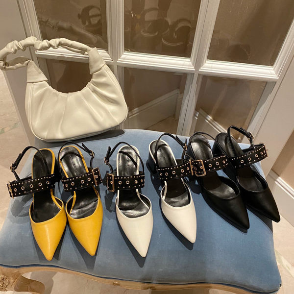 Sandale de dama moderne cu catarama si toc gros - trei culori