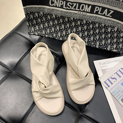 Sandale casual dama din piele ecologica in bej si negru
