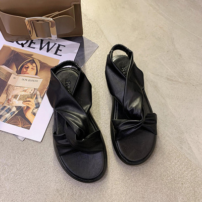 Sandale casual dama din piele ecologica in bej si negru