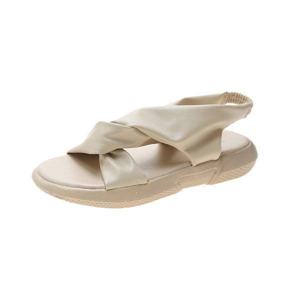 Sandale casual dama din piele ecologica in bej si negru