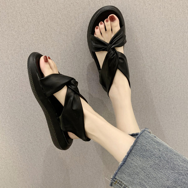 Sandale casual dama din piele ecologica in bej si negru