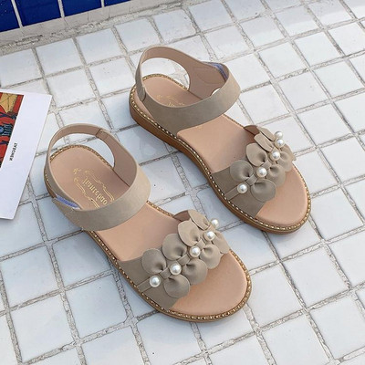 Sandale casual dama cu talpa plate si perle