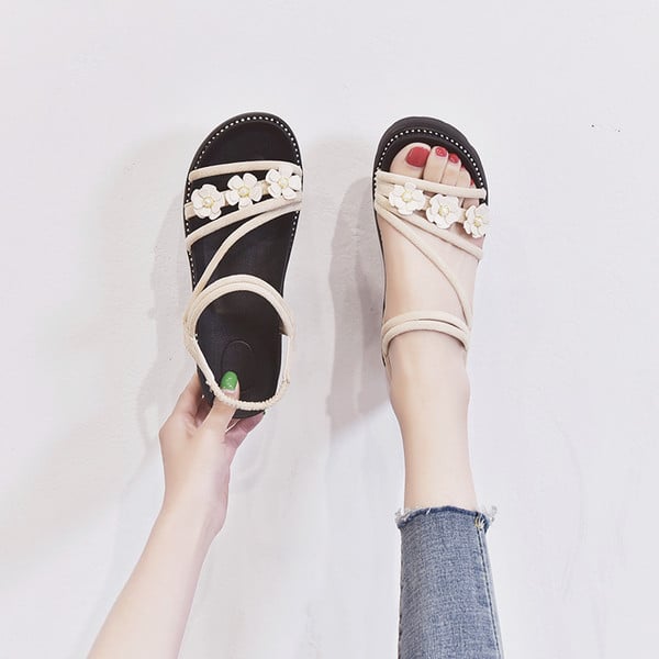 Sandale de dama cu flori si platforma de 5 cm