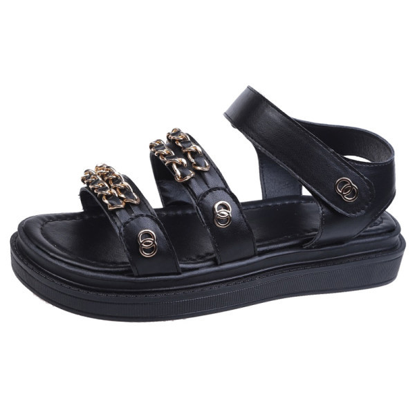 Ženske sandale u bijeloj i crnoj boji sa ravnim đonom