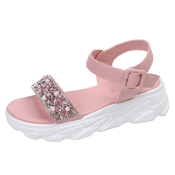 Ležerne ženske sandale sa biserima i kopčom