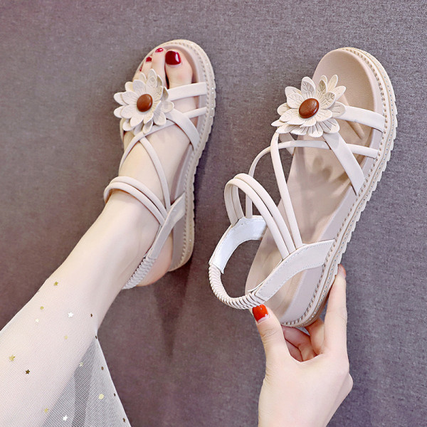 Sandale casual dama cu floare 3D si element elastic