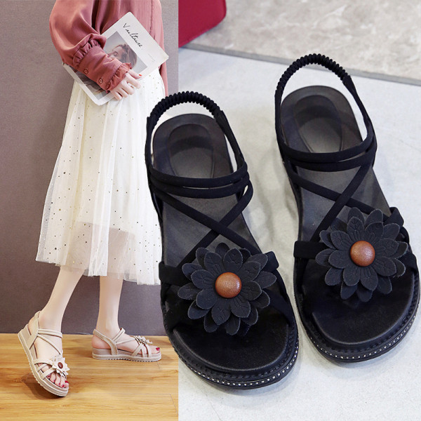 Sandale casual dama cu floare 3D si element elastic