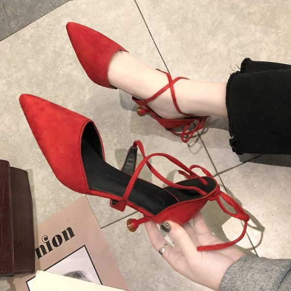 Sandale moderne pentru femei din piele intoarsa ecologica cu toc subtire