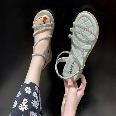 Ženske sandale sa kamenčićima i ravnim đonom u dvije boje