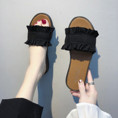 Papuci casual dama din piele intoarsa ecologica cu talpa plata