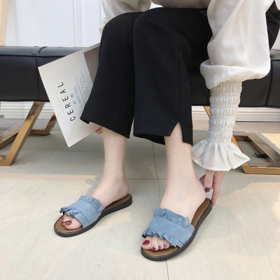 Papuci casual dama din piele intoarsa ecologica cu talpa plata