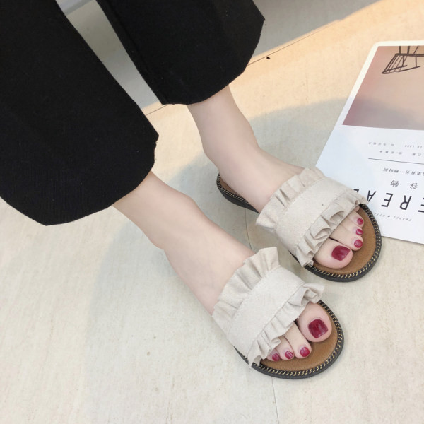 Papuci casual dama din piele intoarsa ecologica cu talpa plata