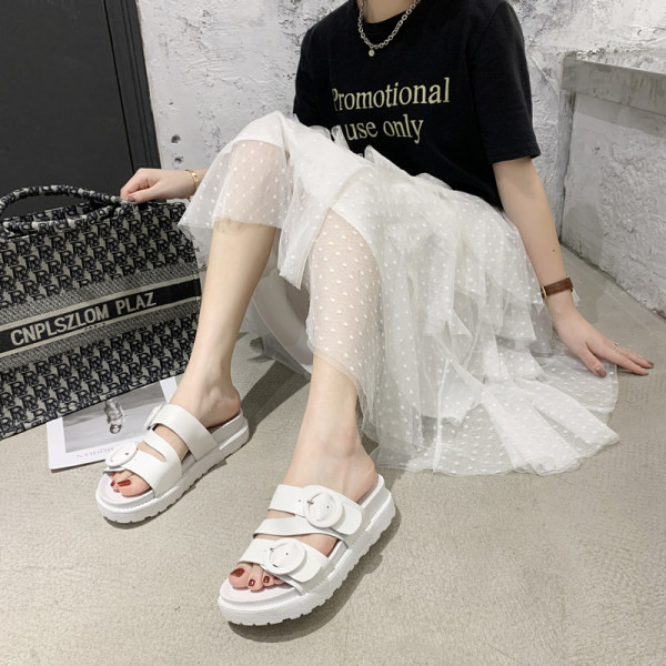 Ležerne ženske papuče s kopčama i ravnim potplatom