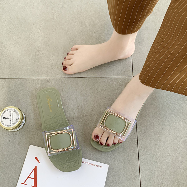 Papuci de dama cu element metalic si talpa plata