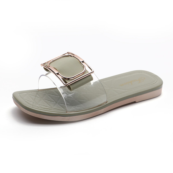 Papuci de dama cu element metalic si talpa plata