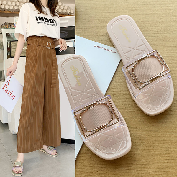 Papuci de dama cu element metalic si talpa plata