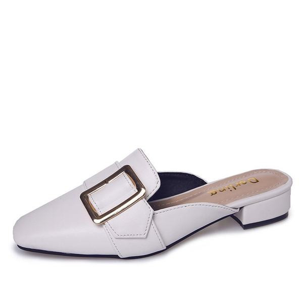 Ženske papuče od umjetne kože s kopčom i niskom debelom petom