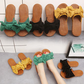 Moderne ženske papuče s trakom od eko brušene kože i ravnim potplatom