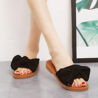 Moderne ženske papuče s trakom od eko brušene kože i ravnim potplatom