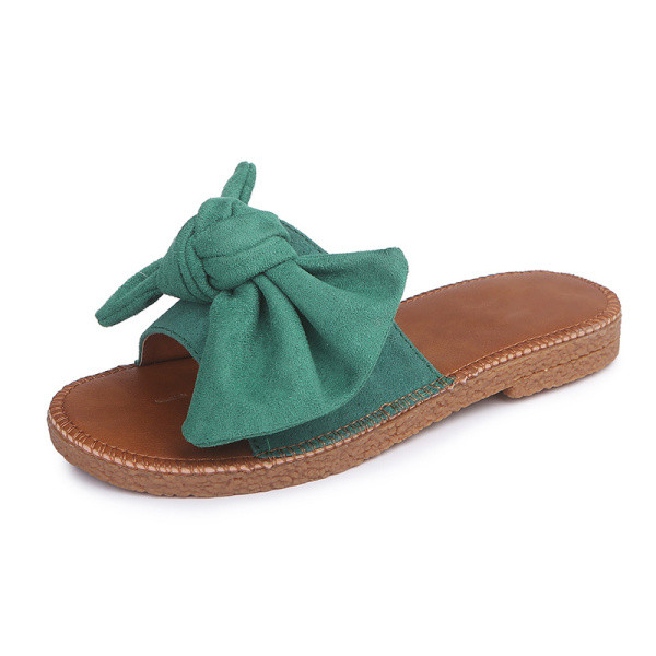 Moderne ženske papuče s trakom od eko brušene kože i ravnim potplatom