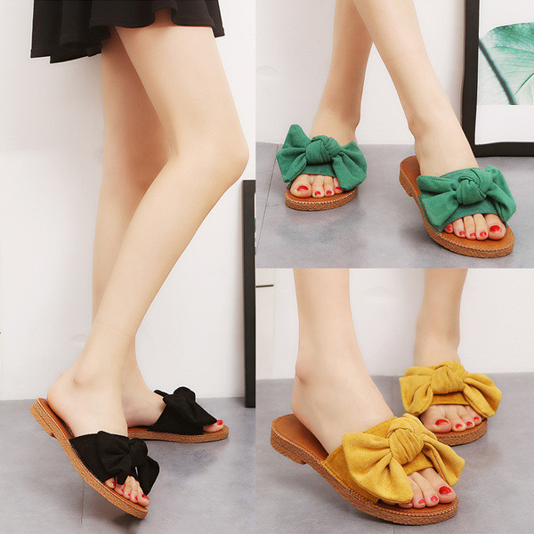 Moderne ženske papuče s trakom od eko brušene kože i ravnim potplatom