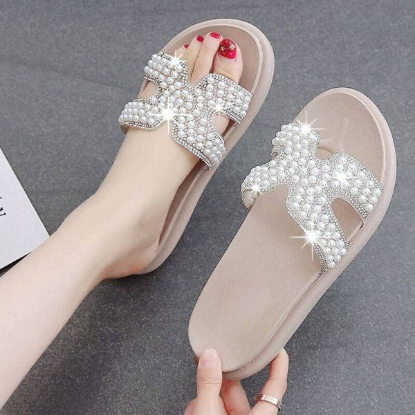 Papuci casual de dama decorati cu perle