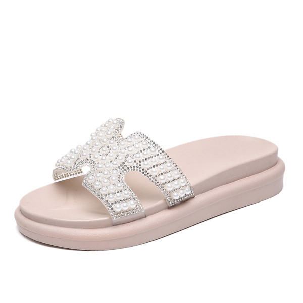 Papuci casual de dama decorati cu perle