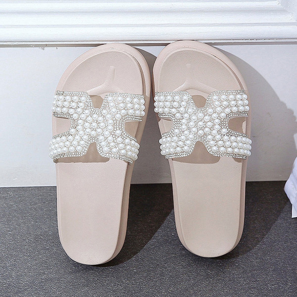 Papuci casual de dama decorati cu perle