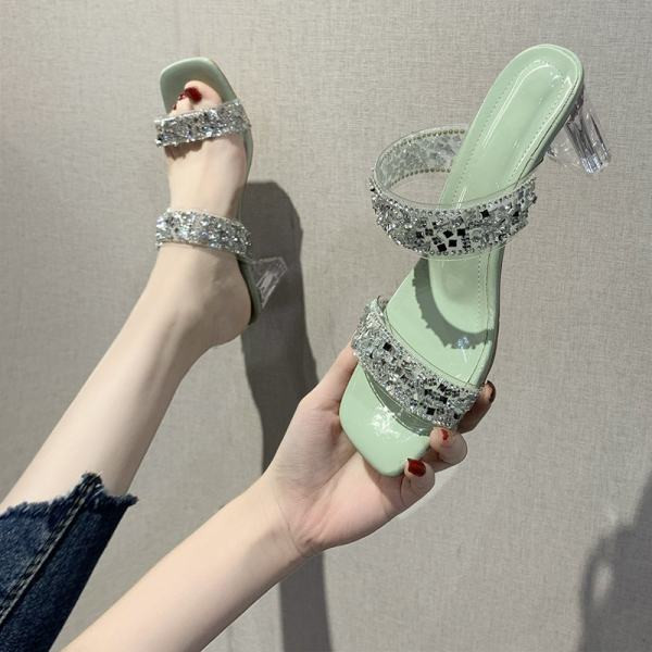 Moderne ženske papuče s kamenčićima i petom