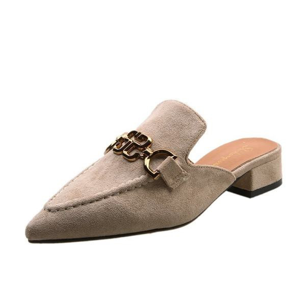 Ženske špicaste papuče od eko brušene kože sa metalnim elementom